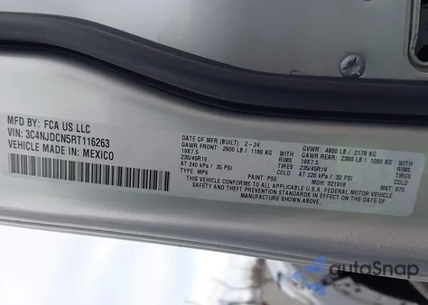 2024 Jeep Compass Limited 4X4 from USA, damaged, VIN 3C4NJDCN5RT116263